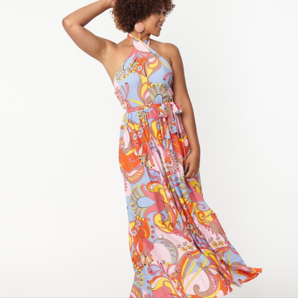 Unique Vintage Smak Parlour Summer Paisly Budding Romance maxi dress 14/XL